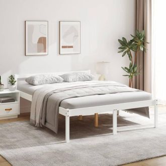 vidaXL Cama Senior Sin Colch&oacute;n Madera Maciza De Pino Blanco 160x200 Cm Vidaxl
