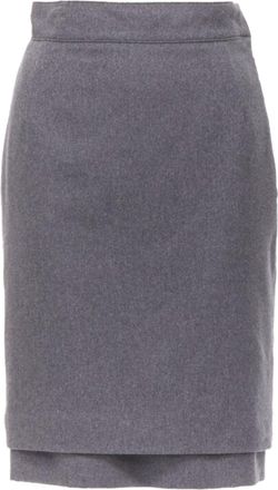 Oscar De La Renta grey wool double layered hem pencil skirt