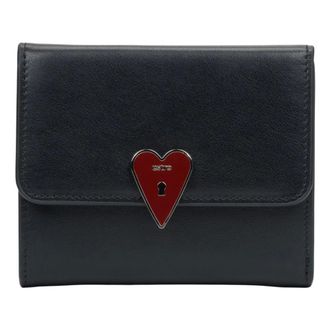 Estro & Luminara Compact Black Wallet with Heart-Shaped Clip - female - Estro - Wallets & Cardholders - Black - ONE SIZE - Accessories