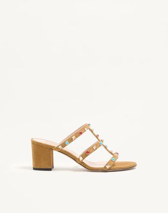 Valentino Garavani Sandalo Slide Rockstud In Crosta Con Pietre Cabochon 60Mm Donna HAVANA BEIGE 35.5
