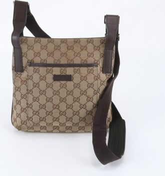 Gucci Brown Leather Canvas Handbag Shoulder Bag Tote Bag (Pre-Owned)