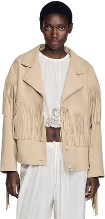 Sandro Fringed suede jacket in Beige at Nordstrom, Size 34 Eu