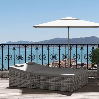 OUTSUNNY 2 Person Rattan Daybed Lounger Garden Recline Chair Furniture Adjustable in Grey