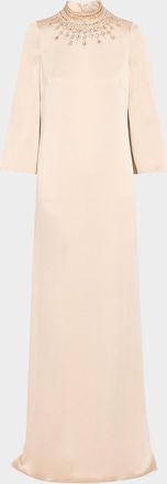 Teri Jon Embellished Collar Satin Gown