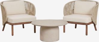 Sklum Conjunto De Jard&iacute;n Con 2 Sillones En Cuerda Trenzada Capri Y Mesa De Centro Redonda &Oslash;75 Cm En Cemento Layana Sklum