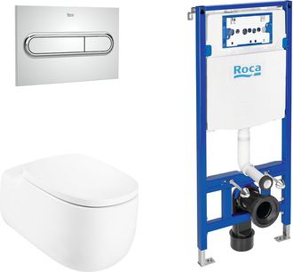 Roca Roca Pack Beyond+duplo Inodoro Suspendido Rimless Pulsador Cromo - Ref: A3460b7000+a801b82+a890070020+a890195001