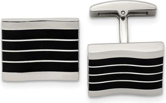 Diamond2Deal Stainless Steel Polished Black Cats Eye Rectangle Cufflinks