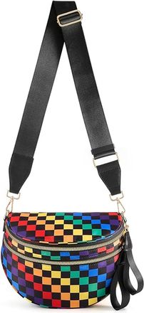 Generic Women Checkered Crossbody Bags Bum Handbag, Durable Strap Roomy Versatile Mom-Friendly Diaper Bag with Different Pockets (Colourful Black Checkered 07