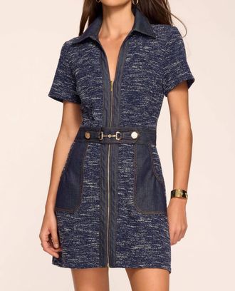 Ramy Brook Darla Belted Mini Dress In Navy Tweed