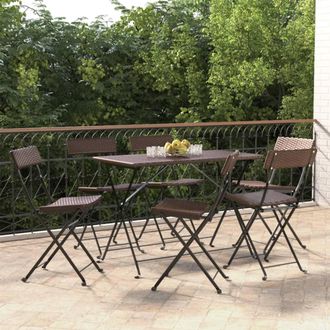 vidaXL Vidaxl - Sillas Cafeter&iacute;a Plegables 6 Uds Acero Y Rat&aacute;n Sint&eacute;tico Marr&oacute;n