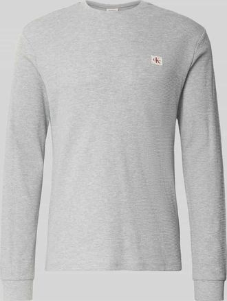 Calvin Klein Jeans Longsleeve mit Strukturmuster in Hellgrau Melange, Größe XXL