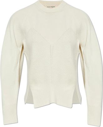 Alexander McQueen Trui met een vleugje kasjmier - Dames - Ronde hals truien - Beige - S - Kasjmier - Truien & Vesten