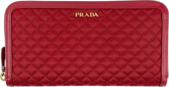 Prada Red Color Canvas Leather Long Wallet (Bi-Fold) (Pre-Owned)
