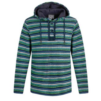 Weird Fish Mens Payson Striped Macaroni Button Neck Hoodie (Ensign Blue) - Size X-Large
