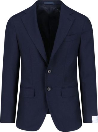 Caruso Single-Breasted Blazer In Blue Wool, Dark Shade