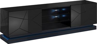 Mirjan24 Mueble Tv Charlotte 128, Negro + Negro Brillante, 200x57x40cm, Led