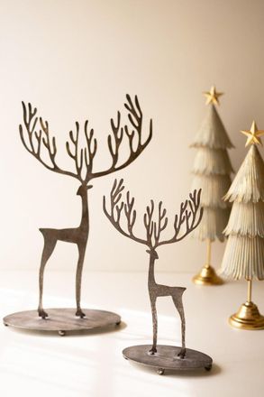 Kalalou Set Of Two Rustic Metal Reindeer