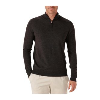 Profuomo Truien & Vesten, Heren, Bruin, L, Wol, Bruine Half Zip Merino Pullover Sweater