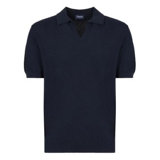 Drumohr V-neck Knitwear, male, Blue, M, Short Sleeve Cotton Polo Shirt