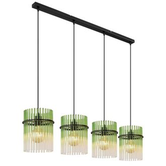 Netlighting Gorley Bar Pendant Ceiling Light Matt Black Green Glass Shade 4x E27