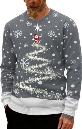 Generic Ugly Christmas Jumpers for Men Crew Neck with Long Sleeves, Warm Cosy Xmas Jumper Funny Christmas Sweater Men Novelty Graphic Reindeer Snowflakes Knit