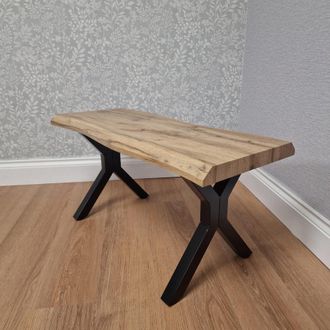 Kosy Koala Durable Wooden Bench with X-Shaped Iron Legs, Curved Edge for Dining, Work, or Study in Brown