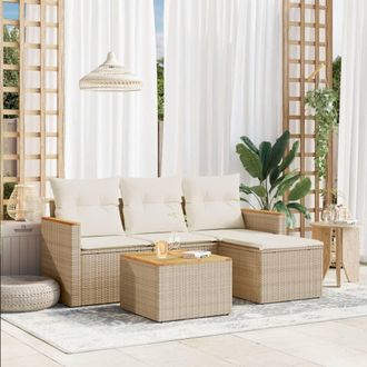 vidaXL Juego De Sof&aacute;s Jard&iacute;n Con Cojines 5 Pzas Rat&aacute;n Sint&eacute;tico Beige Vidaxl