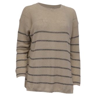 Max Mara Leisure Madia Striped Side-Slit Sweater in Beige Cotton