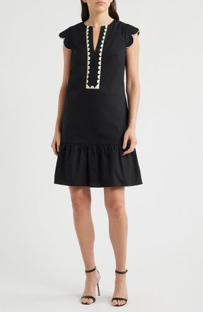 Eliza J Scallop Ruffle Hem Dress in Black Natura at Nordstrom, Size 10