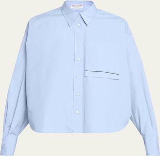 Brunello Cucinelli Monili Flap Pocket Poplin Button-Down Shirt
