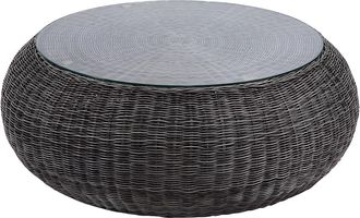 Vente-Unique Mesa de centro de jard&iacute;n de resina trenzada gris - WHITEHEAVEN