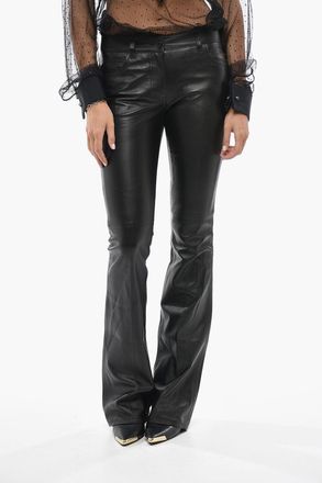 Off-white Pantaloni Boot Cut in Pelle a Vita Bassa Off-White