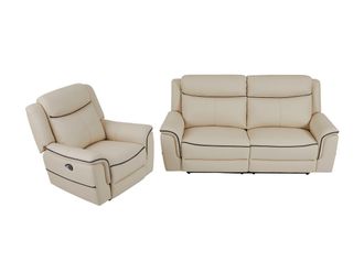 Vente-Unique Sofá 3 plazas y sillón relax eléctrico de cuero beige ADELIO