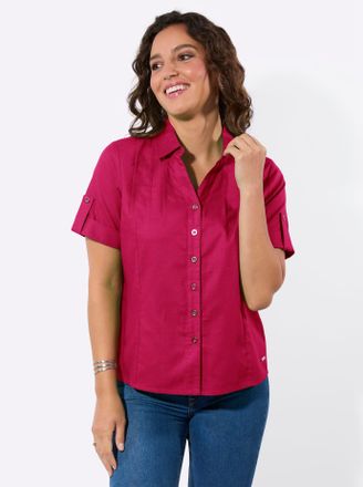 Casual Looks Kurzarmbluse CASUAL LOOKS, Damen, Gr. 36, pink, 70% Baumwolle, 30% Leinen, unifarben, Blusen Kurzarmbluse