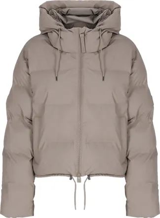 Rains Alta Puffer Greige Quilted Hooded Short Down Jacket