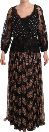 Dolce & Gabbana Bloemenprint Maxijurk met Stipjes en Kant