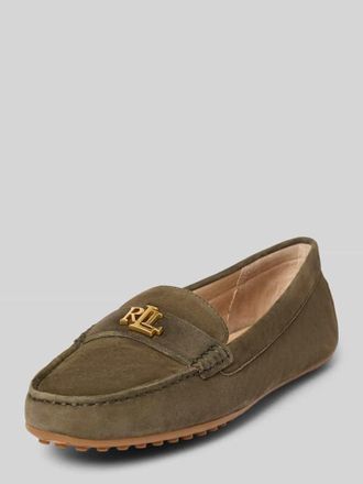 Lauren Ralph Lauren Lederslipper mit Label-Applikation Modell BARNSBURY in Oliv, Gr&ouml;&szlig;e 37,5