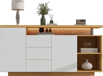 STILVORA Aparador Con 2 Puertas, 3 Cajones Y 2 Compartimentos Abiertos, Led, Estilo Moderno, En Tablero De Part&iacute;culas, 140&times;40&times;70 Cm, Blanco
