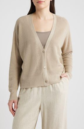Eileen Fisher V-Neck Organic Linen & Organic Cotton Cardigan in Undyed Natural at Nordstrom, Size Xx-Small