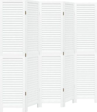 vidaXL Room Divider 5 Panels White Solid Wood Paulownia vidaXL
