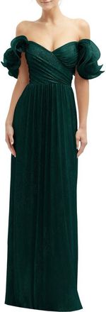 After Six Ruffle Off the Shoulder Metallic Column Gown in Evergreen Metallic at Nordstrom, Size Xx-Large