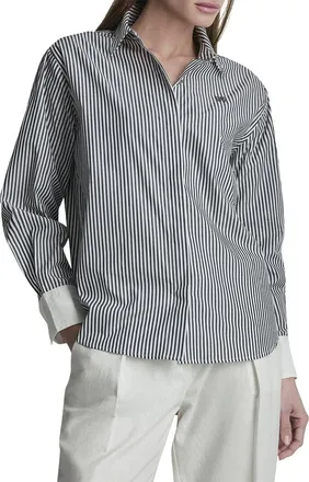 DKNY Dkny 1989 Logo Contrast Cuff Striped Button-Down Shirt
