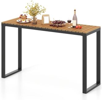 Costway Costway - Outdoor Rectangle Console Table Patio Side Table w/Metal Frame-Brown