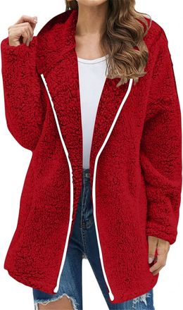 Generic Women Fleece Oversized Hoodie Ladies Autumn Jackets Coat Full Zip Cardigan Wearable Sweatshirt Hoodie Winter Warm Fleece Lined Hooded Coat Fuzzy Fall 