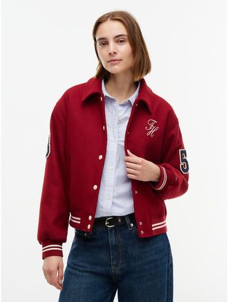 Tommy Hilfiger Womens Relaxed Fit Varsity Jacket - Rusty Magma - XL