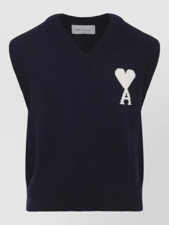 Ami v neck knitted sleeveless sweater ribbed hem