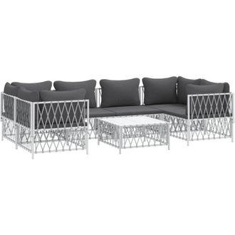 vidaXL Juego De Muebles De Jard&iacute;n 7 Piezas Acero Y Cojines Blanco Vidaxl