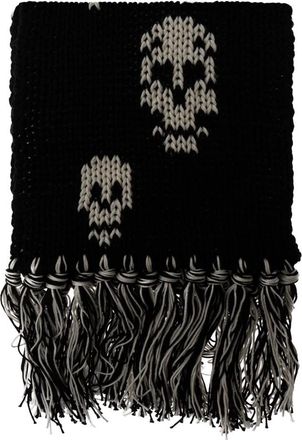Alexander McQueen Katoenen sjaal met kenmerkend schedelmotief - Dames - Wintersjaals - Zwart - ONE Size - Katoen - Accessoires