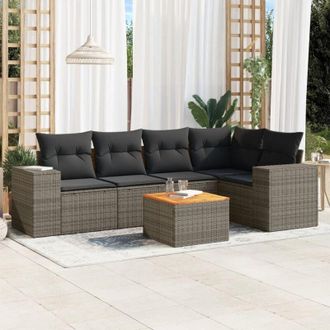 vidaXL Vidaxl - Set De Muebles De Jard&iacute;n 6 Pzas Y Cojines Rat&aacute;n Sint&eacute;tico Gris