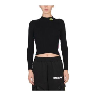 Barrow Barrow, Tops, Dames, Veelkleurig, L, Cropped Ribgebreide Top met Opstaande Kraag en Zijstreep Detail